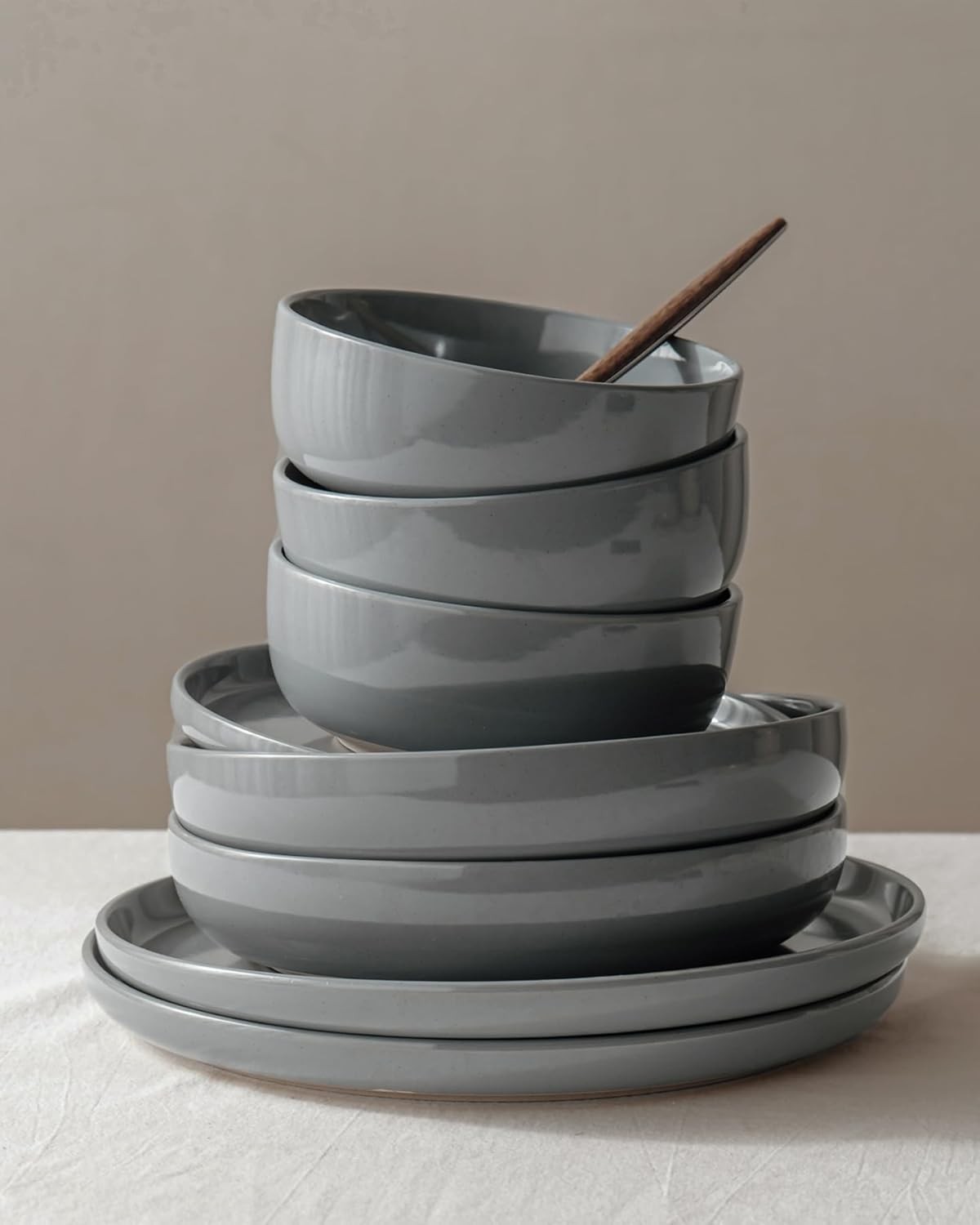 Famiware Milkyway Stoneware Dinnerware Sets with Pasta Bowls, Service for 4 (16 Pieces), Plates and