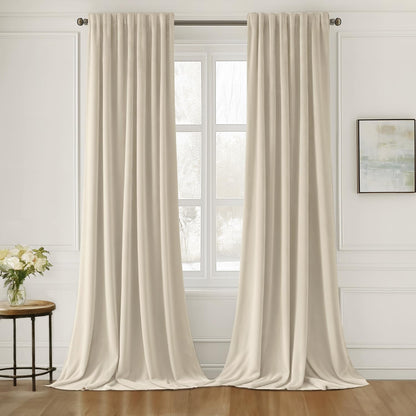 MIULEE Cream Beige Velvet Curtains 108 inches Long 2 Panels - Luxury Pinch Pleated Room Darkening
