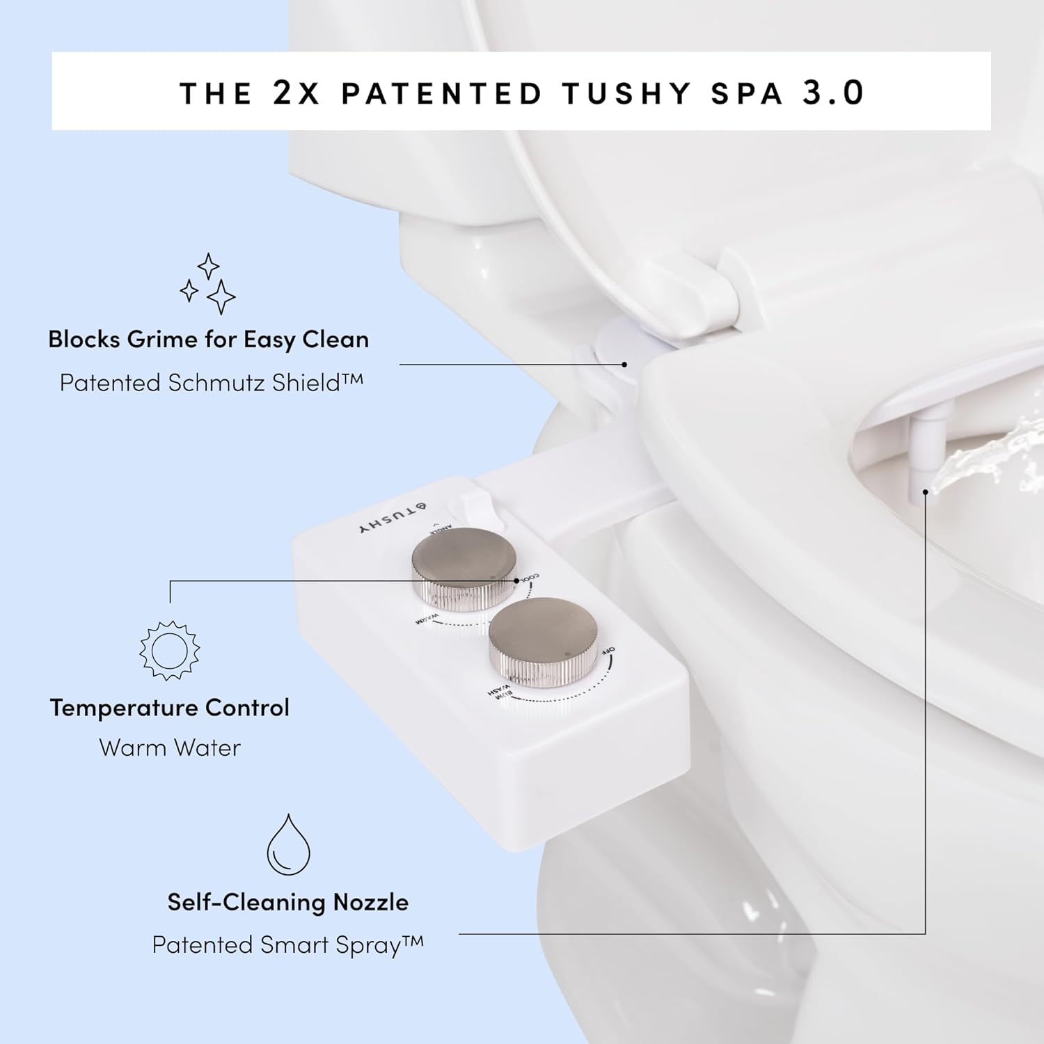 TUSHY 3.0 Spa Cool to Warm Water Bidet Attachment. Easy Universal Toilet Seat Install, Requires