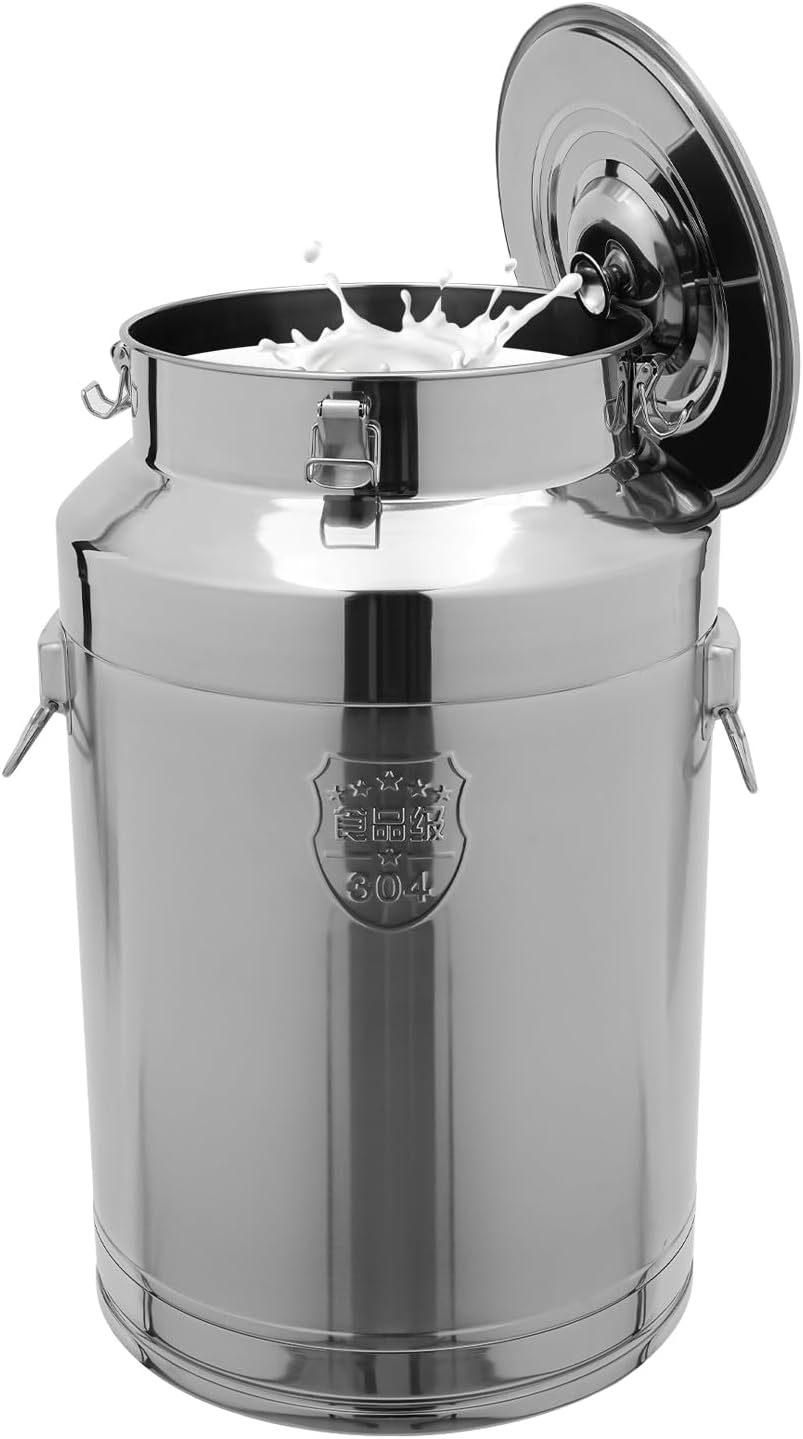 Stainless Steel Milk Can, 304 Stainless Steel Pail 20Gal Milk Can with Sealed Lid, 76L Hanging Lid