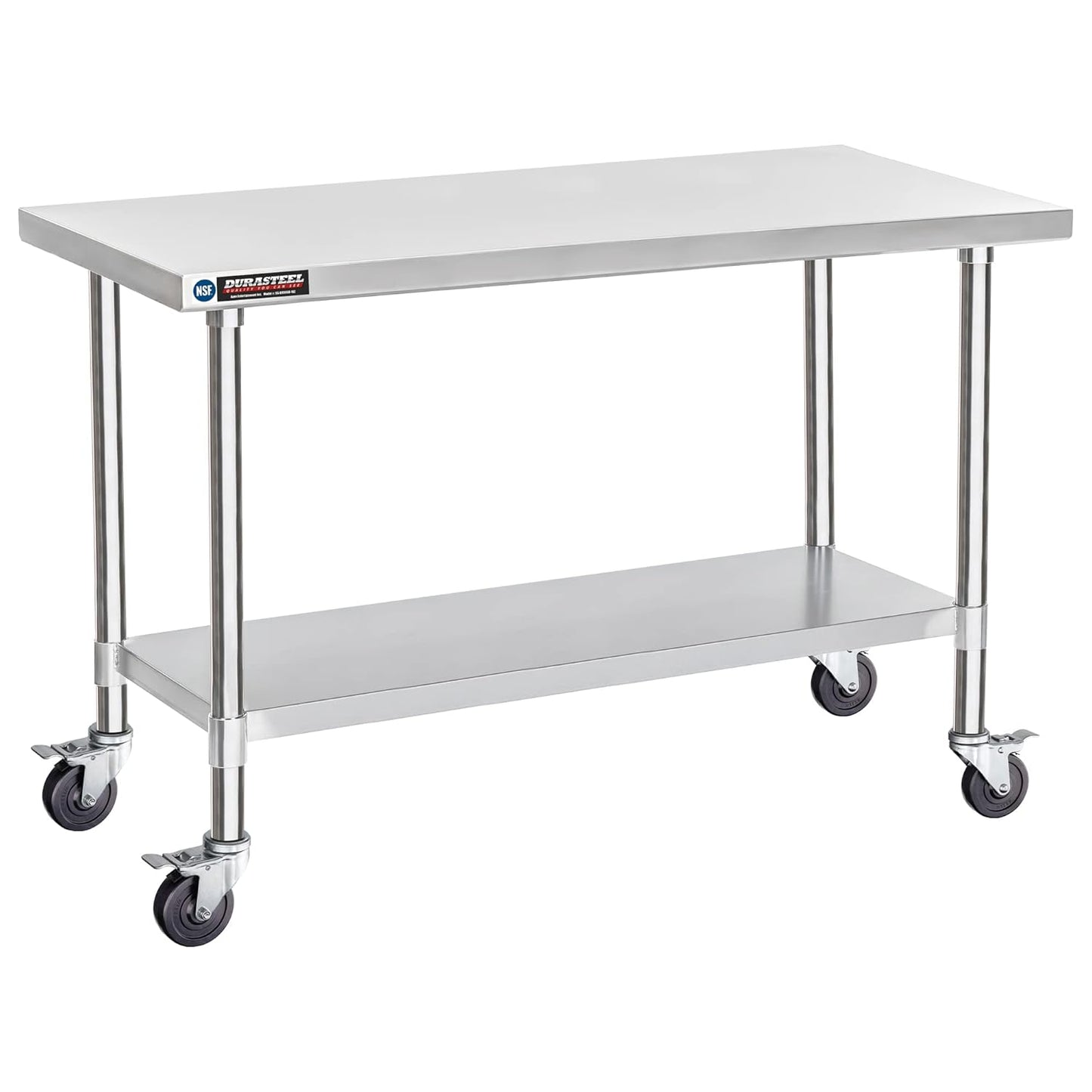 DuraSteel 30x60 NSF Stainless Steel Cart - Heavy Duty Food Prep Table with Undershelf - Rolling