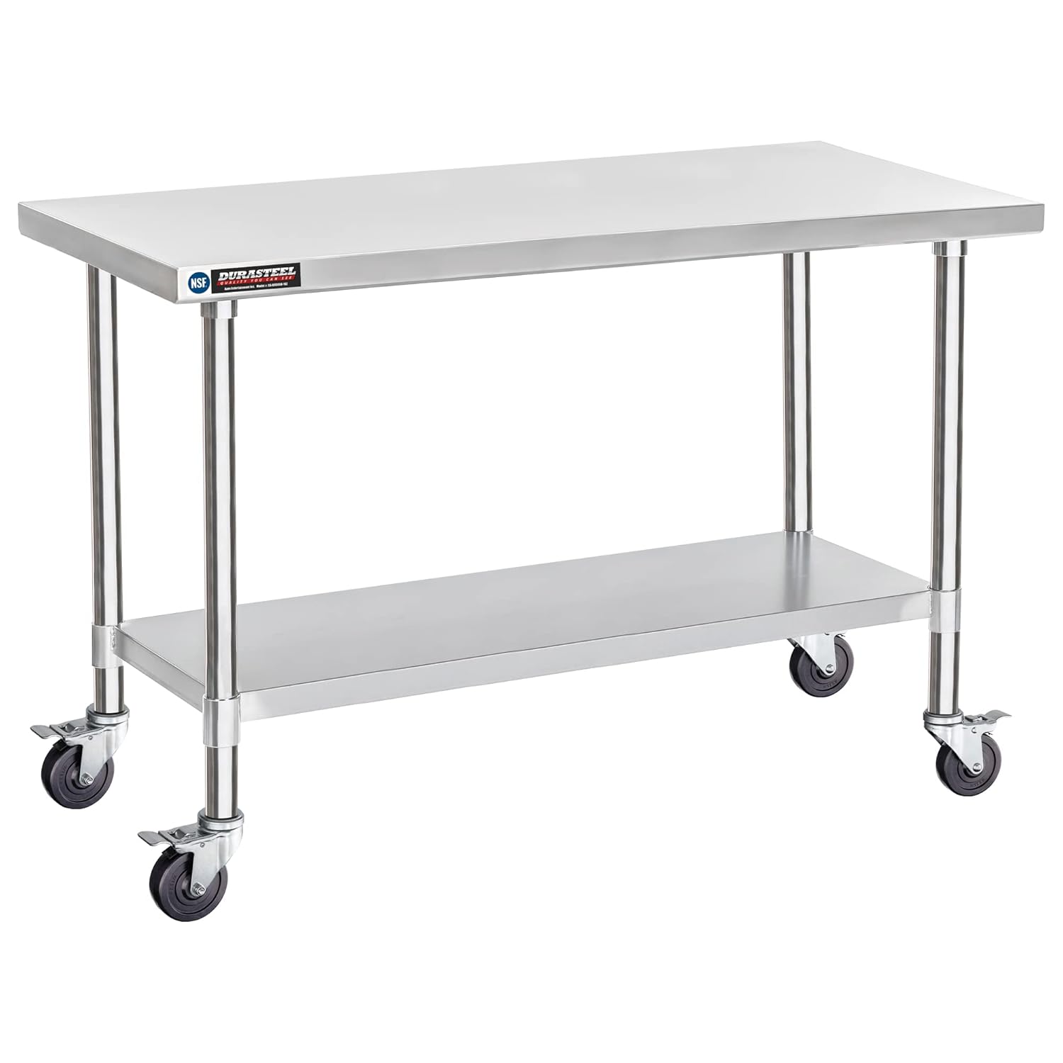DuraSteel 30x60 NSF Stainless Steel Cart - Heavy Duty Food Prep Table with Undershelf - Rolling