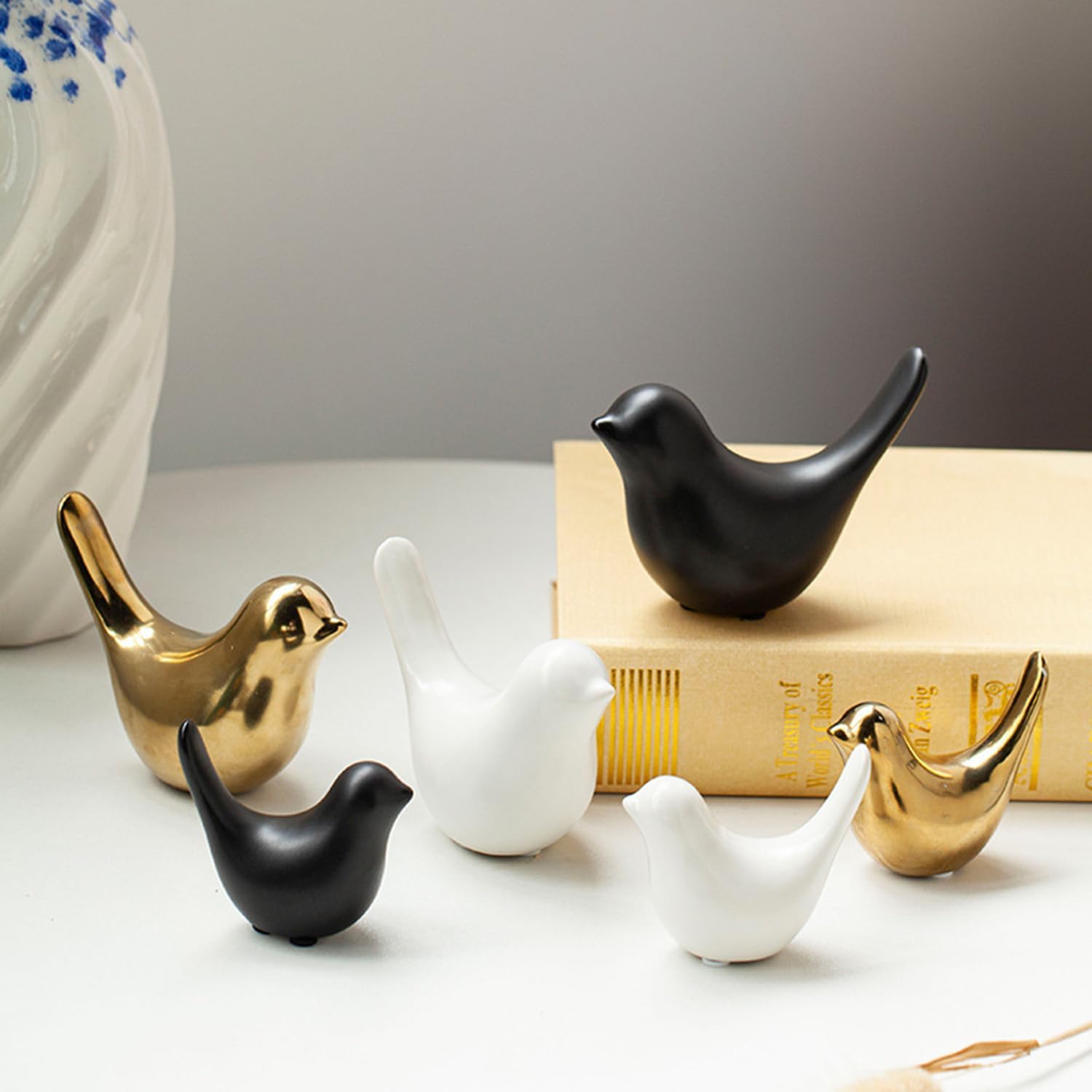 Small Animal Statues, Gold Bird Figurines Home Decor, Modern Home Decorative, Ceramic Decor for