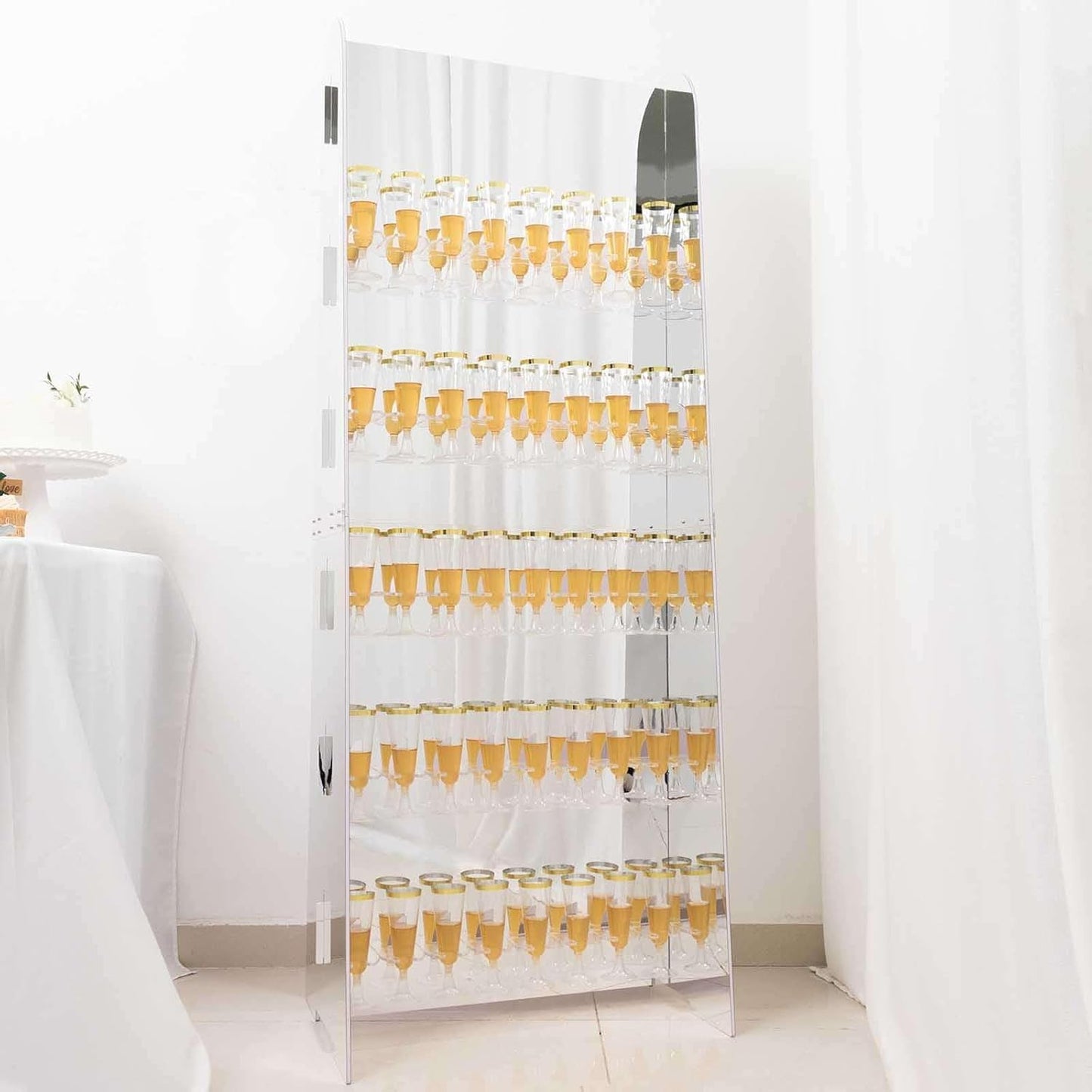 Tableclothsfactory Silver Mirror Finish 5-Tier Wine Glass Stemware Rack, 40 Champagne Flute Holder
