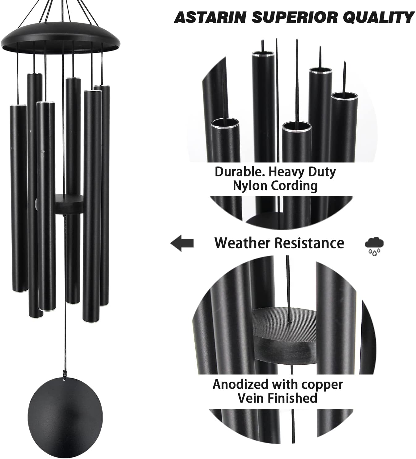 ASTARIN Outdoor Memorial Wind Chimes, 36 in with 6 Heavy Tubes, Deep Tone for Garden Hanging Decor