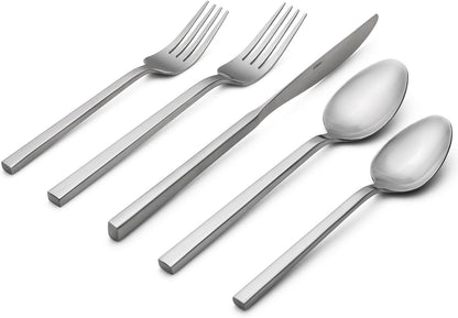 Alata Cube 20-Piece Forged Silverware Set Stainless Steel Flatware Set,Service for 4,Matte Satin