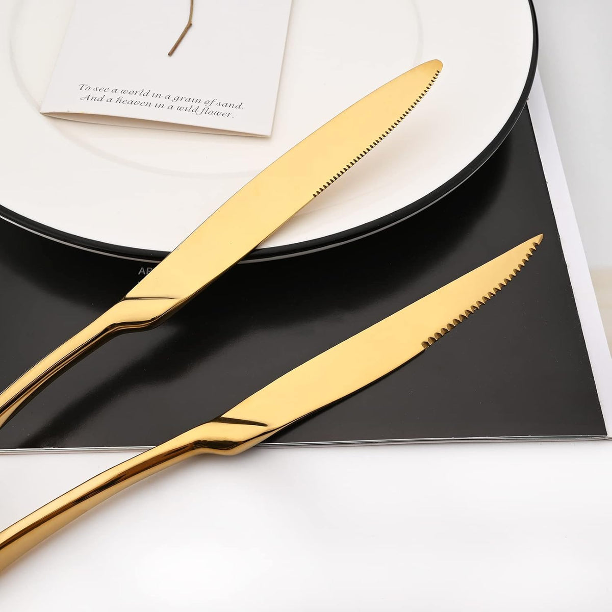 24-Piece Gold Flatware, Mirror 18/10 Stainless Steel Modern & Luxury Dinnerware Set With Serrated
