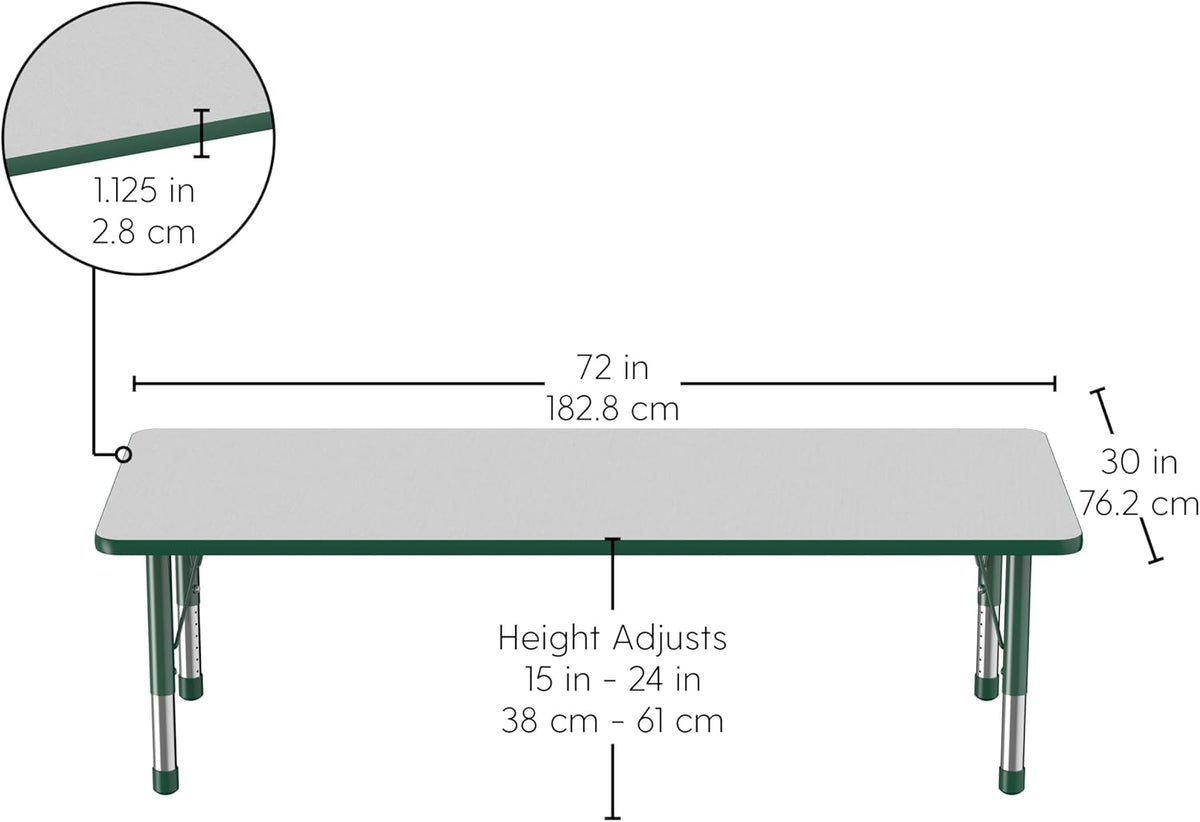 FDP Rectangle Activity School and Classroom Kids Table (30 x 72 inch), Chunky Toddler Leg