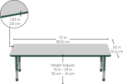 FDP Rectangle Activity School and Classroom Kids Table (30 x 72 inch), Chunky Toddler Leg
