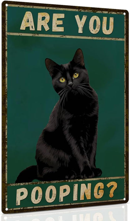 ALKB Funny Black Cat Sign Are You Pooping Metal Signs Black Cat Gift Vintage Bathroom Wall Decor 8