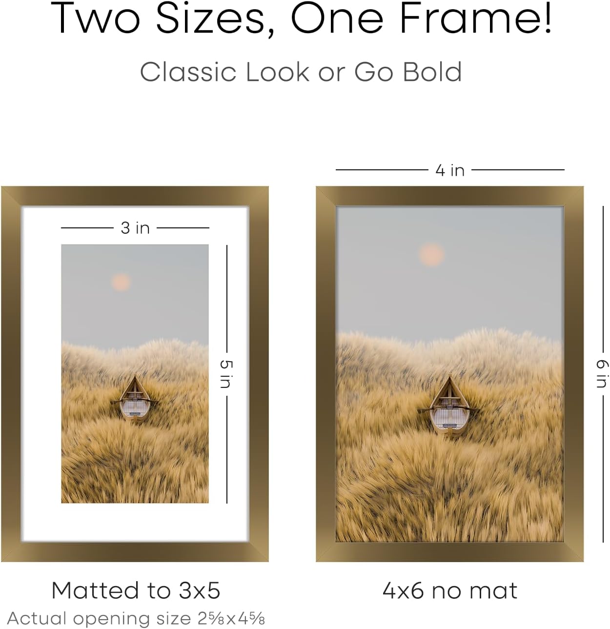 Homeforia 4x6 Picture Frame Bronze, High End Metal 4 x 6 Brass Frames with Mat 3 x 5 for Art, 4x6