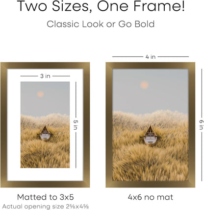 Homeforia 4x6 Picture Frame Bronze, High End Metal 4 x 6 Brass Frames with Mat 3 x 5 for Art, 4x6