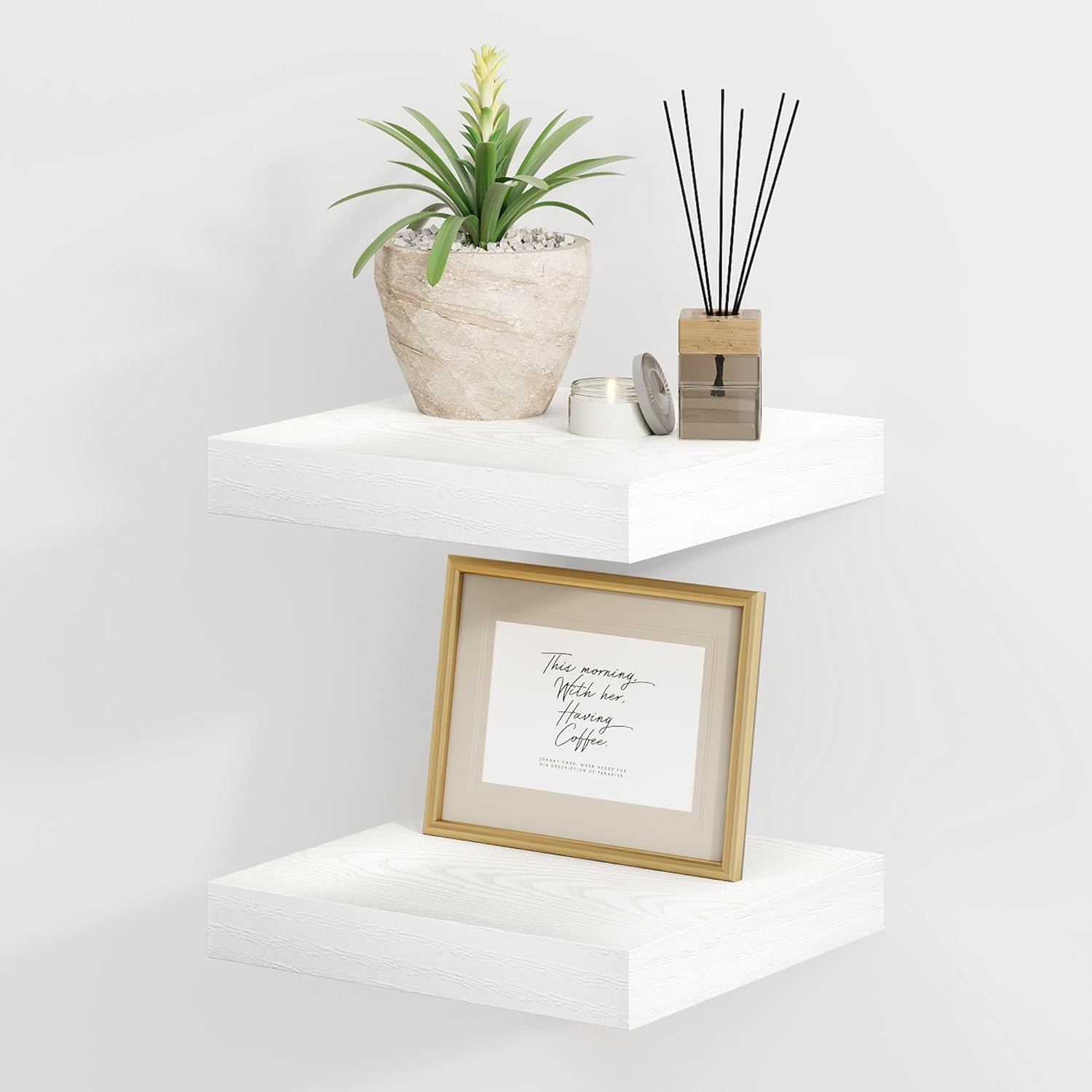8 Inch Deep Floating Shelves White, Rustic Wood Floating Shelf for Home Decor, 8 x 8 Inch Square