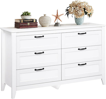 WLIVE White Dresser for Bedroom, 6 Drawer Wood Dresser with Metal Handle, Large Double Wooden Chest