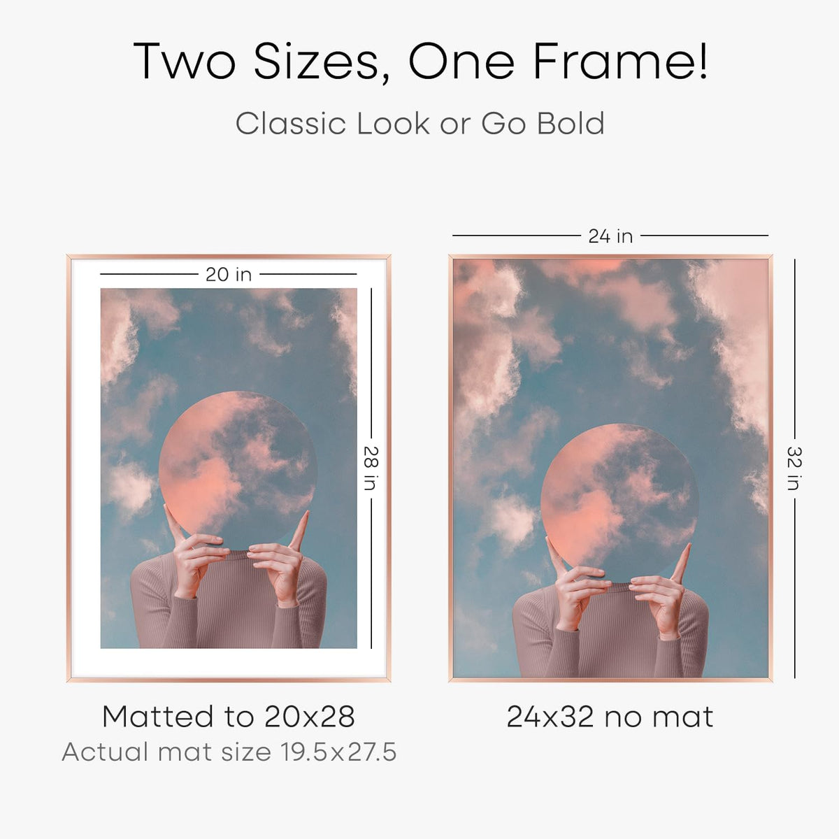 Homeforia 24x32 Rose Gold Picture Frame, High End Metal 24x32 Poster Frames with Mat 20x28 inch