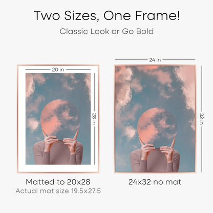 Homeforia 24x32 Rose Gold Picture Frame, High End Metal 24x32 Poster Frames with Mat 20x28 inch