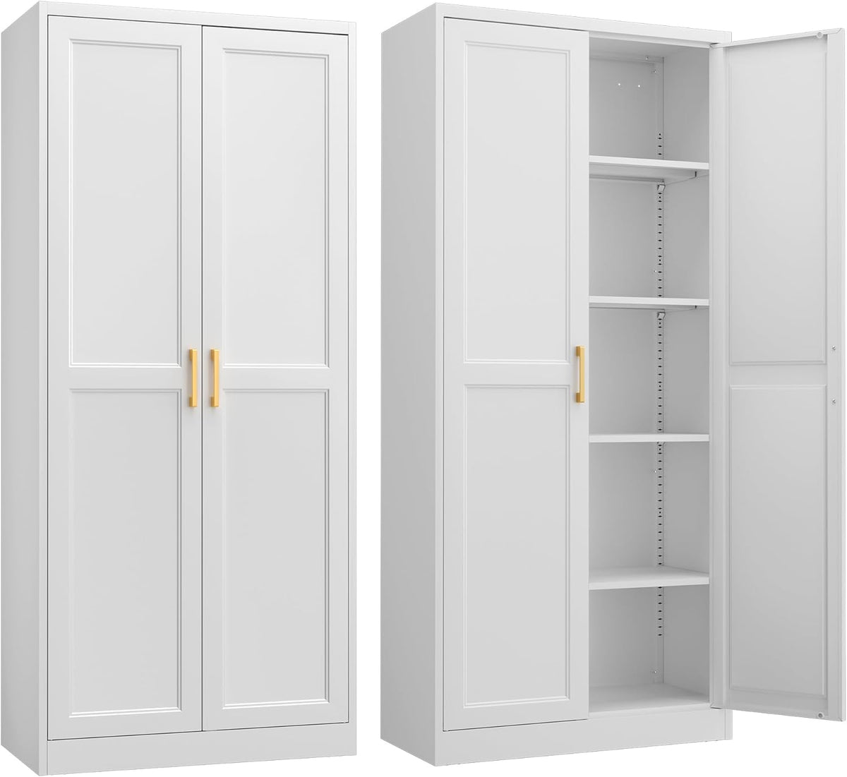Kitchen Pantry Cabinet,71”White Metal Pantry Storage Cabinet with Doors and 4 Adjustable