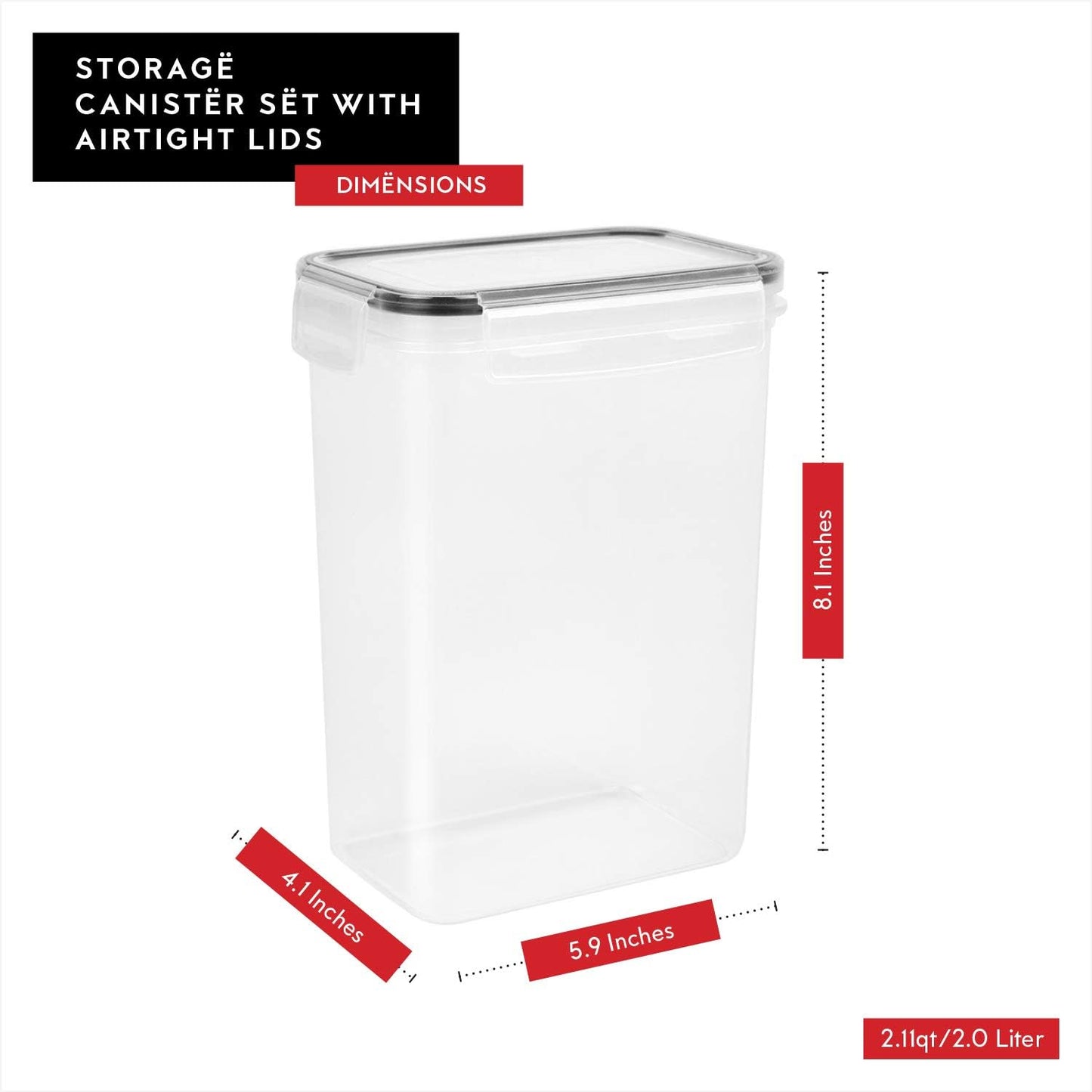 DWËLLZA KITCHEN Airtight Food Storage Container Set - 6 Pieces 2.0L - Plastic BPA Free Kitchen
