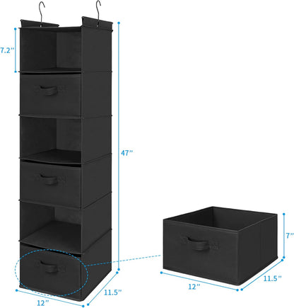 MAX Houser 6 Tier Shelf Hanging Closet Organizer, Closet Hanging Shelf with 2 Sturdy Hooks for