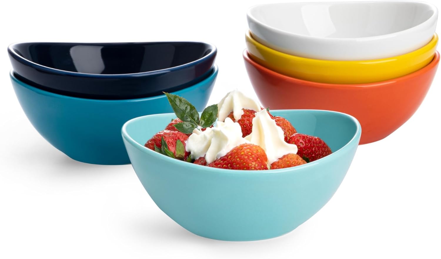 Sweese Porcelain Bowls Set - 5 Inch, 10 oz, Assorted Colors, Set of 6, Microwave Dishwasher Safe
