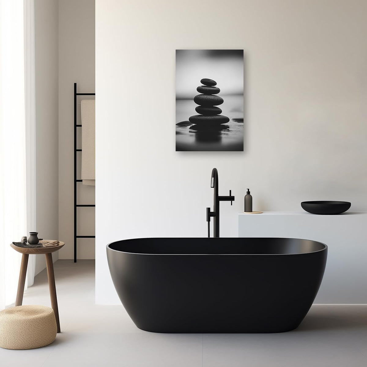 DOARTDO Zen Canvas Wall Art Black and White Zen Stone Picture Print Meditation Relax Spirit Spa