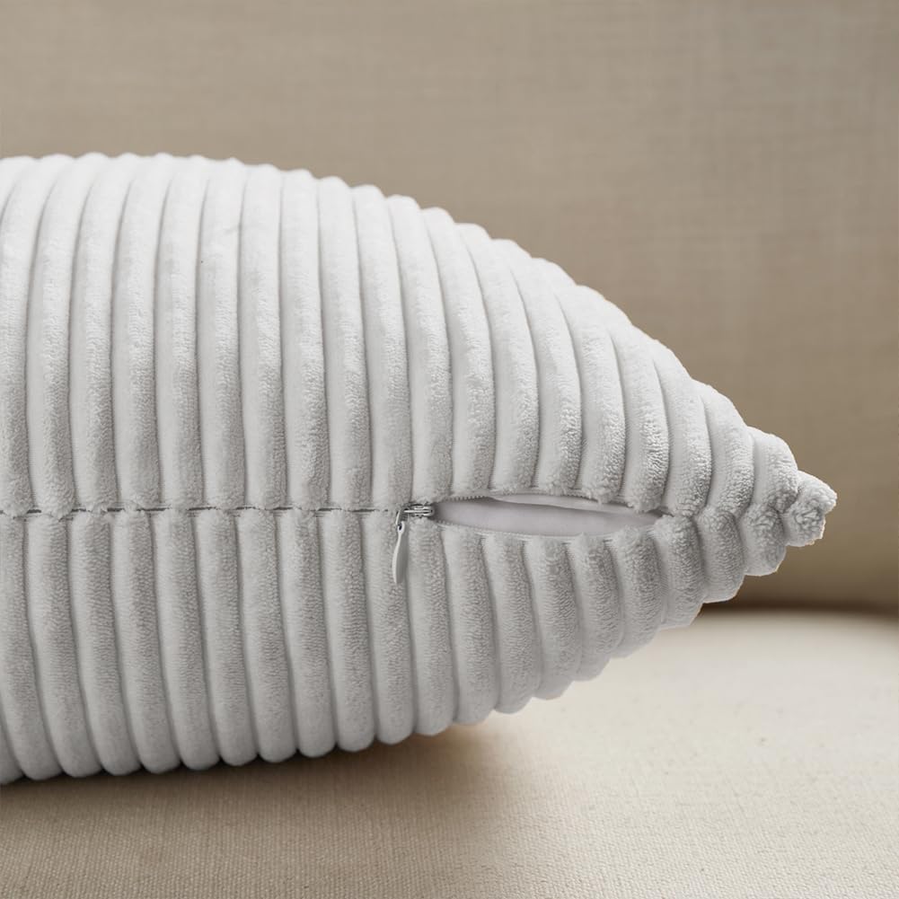 Fancy Homi 2 Packs White Long Lumbar Decorative Throw Pillow Covers 12x24 Inch for Couch Bed Sofa