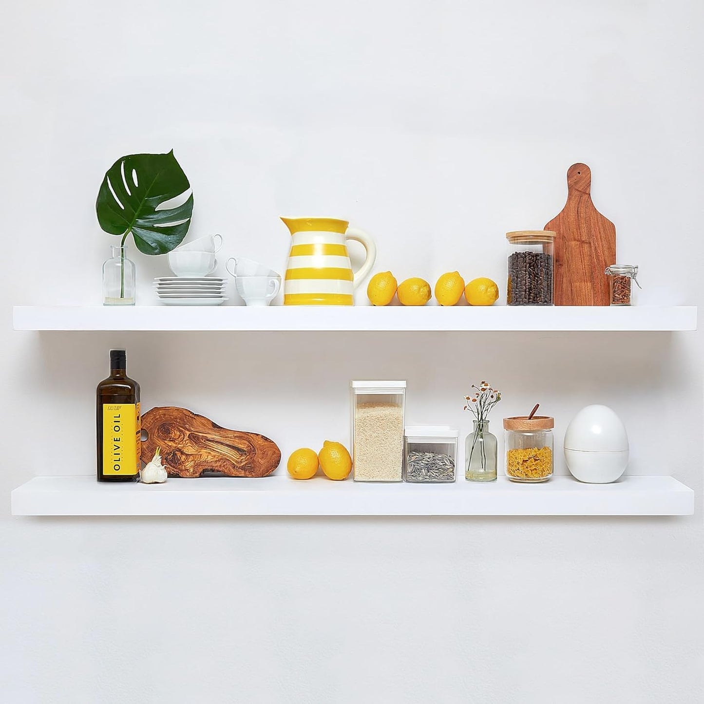 Homeforia Floating White Shelf 60 inches, High End Solid Real Wood 60inch Long Floating Shelves for