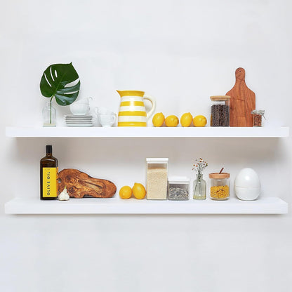 Homeforia Floating White Shelf 60 inches, High End Solid Real Wood 60inch Long Floating Shelves for