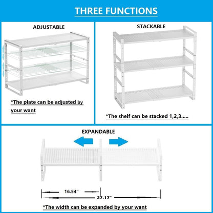 Expandable,Adjustable & Stackable Spice Rack, Cabinet Kitchen Countertop Shelf Organizer,Metal