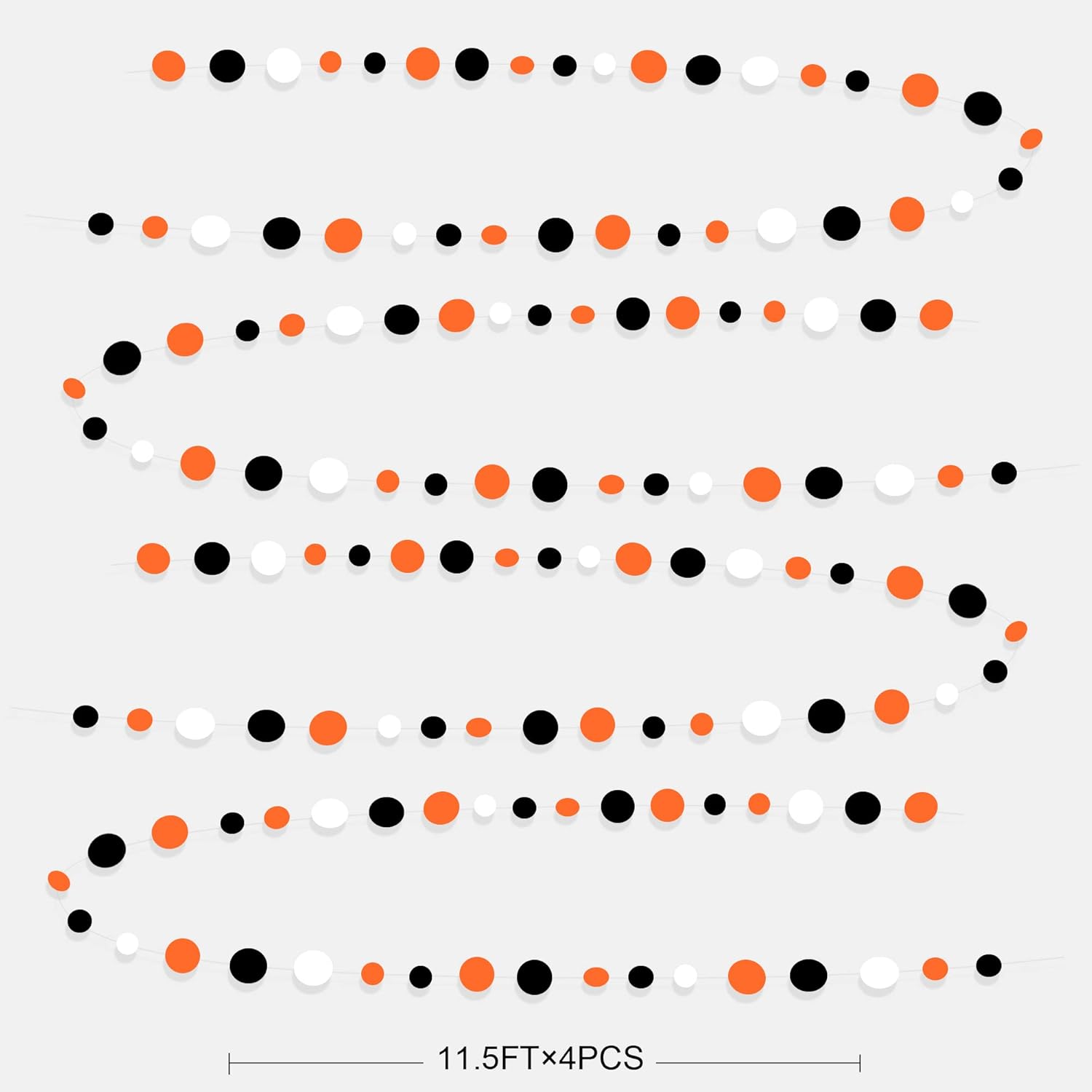 46Ft Orange Black Circle Dot Garland Black Orange and White Polka Dot Hanging Paper Streamer for