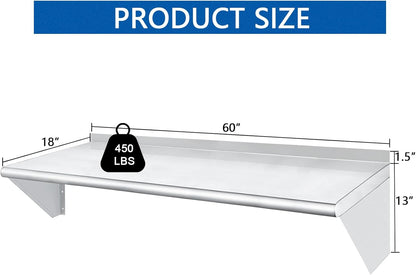 HARDURA Stainless Steel Shelf 18" x 60", 450lb Commercial Shelves Wall Mount Metal Shelving with