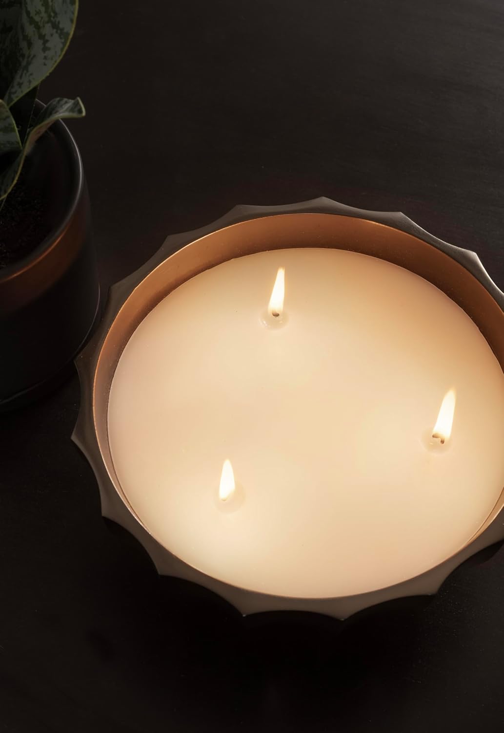 Kate and Laurel Plete Round Pleated Metal Candle Bowl, 8 Inch Diameter, Black Nickel, Modern