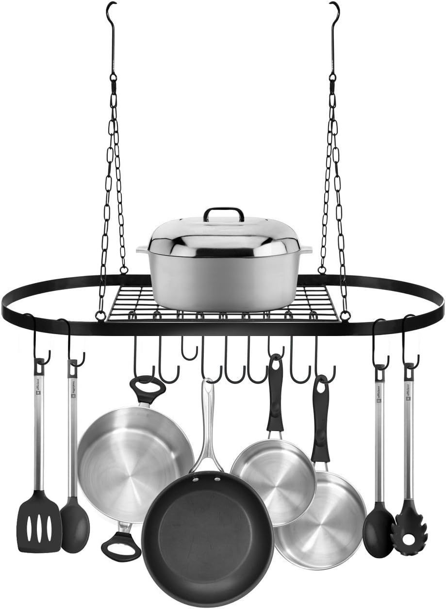 Sorbus® Pot and Pan Rack for Ceiling with Hooks — Decorative Oval Mounted Storage Rack
