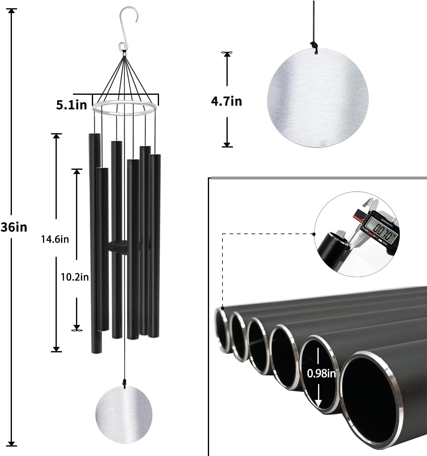ASTARIN Wind Chimes Outdoor Large Deep Tone,36 Inch Large Chimes for Outside Tuned Relaxing