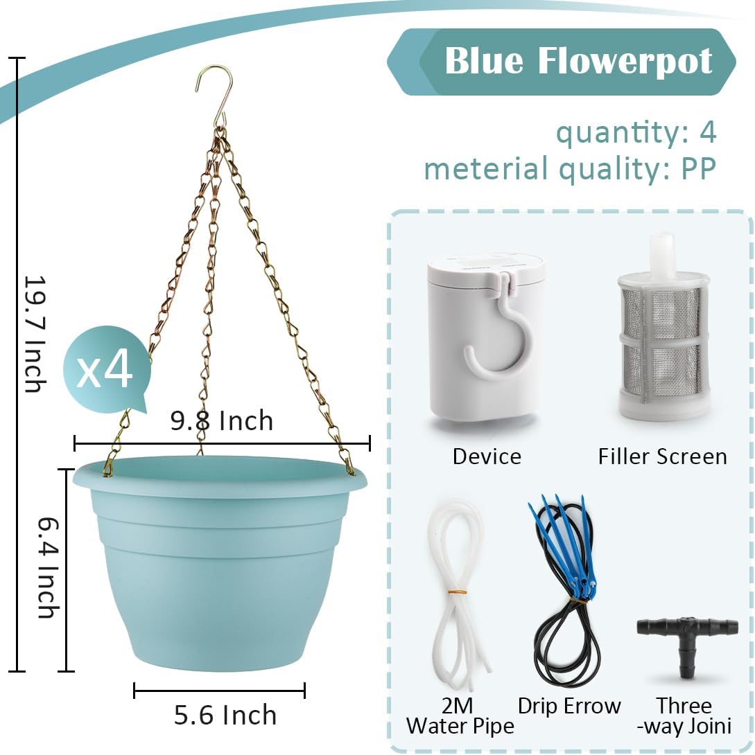Hanging Planters 10 Inch, 4 Pcs Flower Pots Automatic Watering System Set, Self Watering Hanging