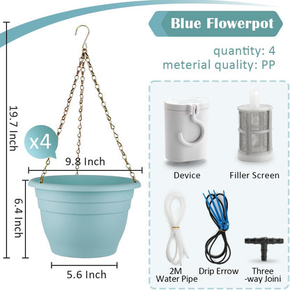 Hanging Planters 10 Inch, 4 Pcs Flower Pots Automatic Watering System Set, Self Watering Hanging
