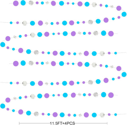 46 Ft Frozen Party Decorations Purple Blue Silver Polka Dots Garlands Hanging Paper Circle Dots
