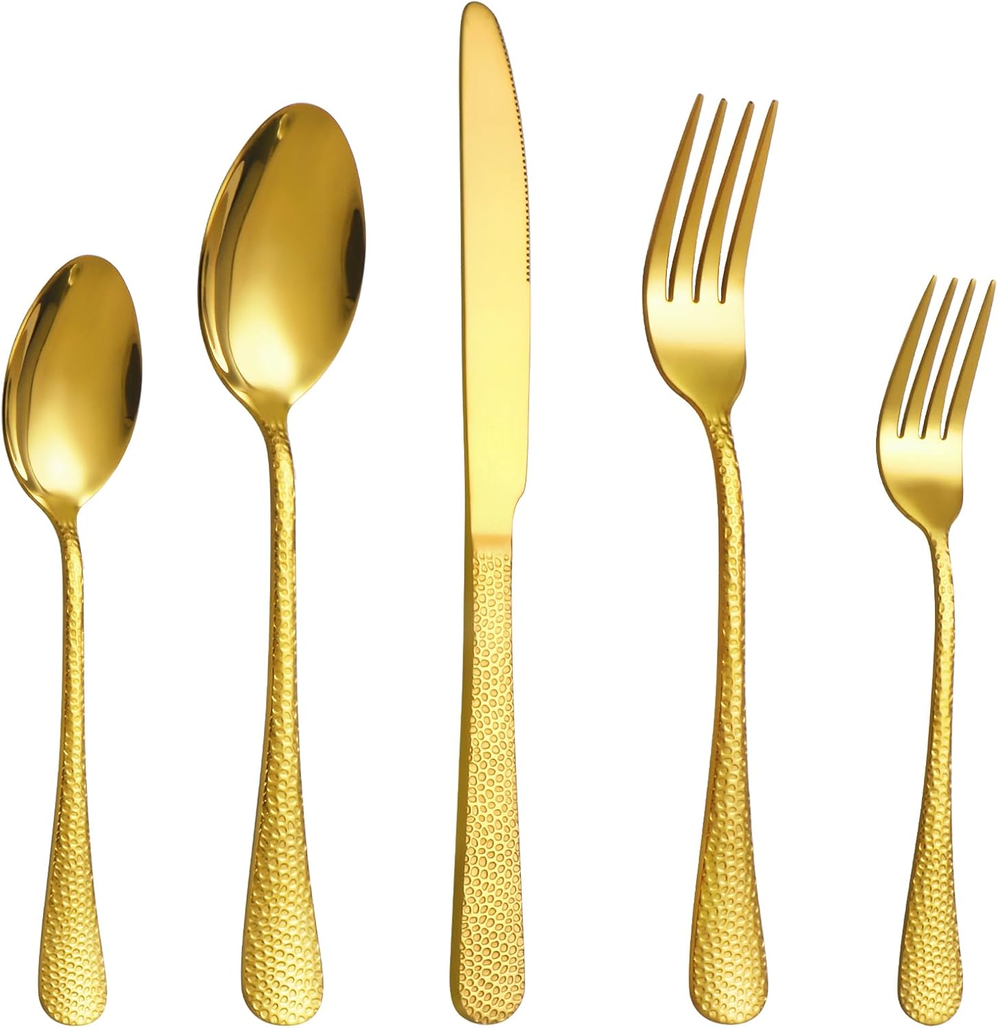 40 Pcs Gold Silverware Set for 8 with Hammered Design, Food Grade Stainless Steel Flatware Set