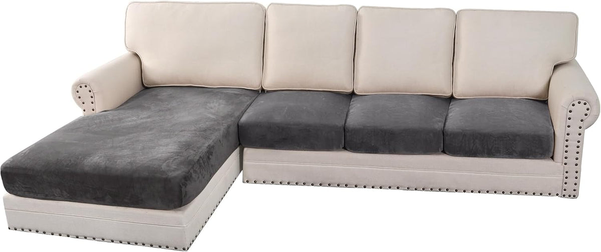 H.VERSAILTEX Velvet Stretch Sectional Sofa Covers - 4 Piece Seat Cushions for L Shape Sectional