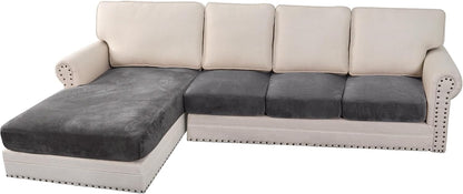 H.VERSAILTEX Velvet Stretch Sectional Sofa Covers - 4 Piece Seat Cushions for L Shape Sectional
