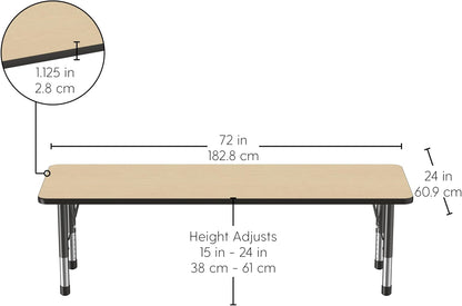 FDP Rectangle Activity School and Classroom Kids Table (24 x 72 inch), Chunky Toddler Legs