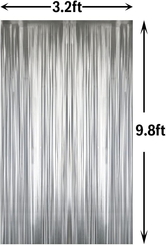 GOER 3.2 ft x 8.2 ft Metallic Tinsel Foil Fringe Curtains Party Photo Backdrop Party Streamers for