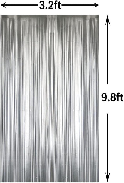 GOER 3.2 ft x 8.2 ft Metallic Tinsel Foil Fringe Curtains Party Photo Backdrop Party Streamers for