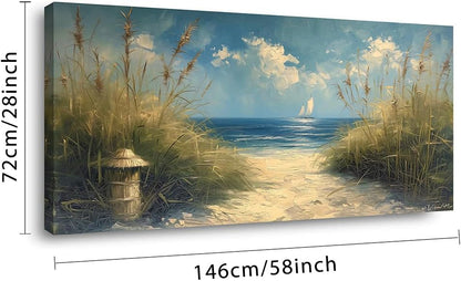 LASMOND Beautiful White Sandy Beach by Seaside Landscape Wall Art Decor Artwork for Bedroom Living