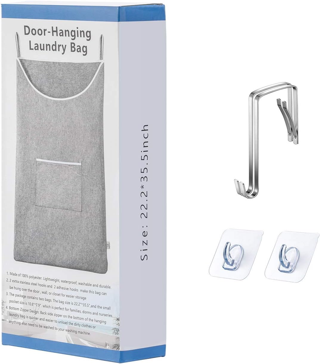 X-Large Hanging Laundry Hamper Bag, Door Hanging Hamper with Front Pocket Dirty Clothes Hanging