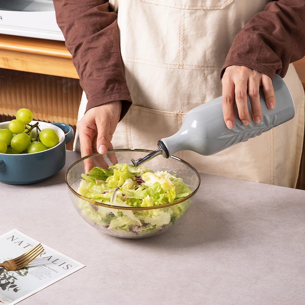 Sweejar Ceramic Olive Oil Dispenser Bottle, 20 Oz Relief Opaque Oil Cruet Protects Oil To Reduce