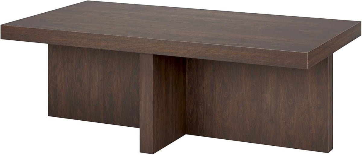 Henn&Hart 44" Rectangular Wood Pedestal Low-Profile Coffee Table for Living Room, Family Room, or
