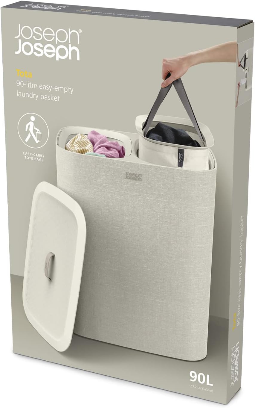 Joseph Joseph Tota 90 liter/23.8 gallon Laundry Hamper Separation Basket with lid, 2 Removable