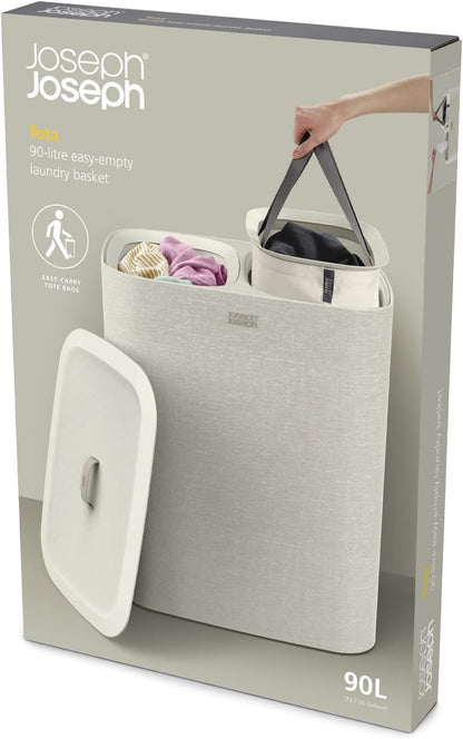 Joseph Joseph Tota 90 liter/23.8 gallon Laundry Hamper Separation Basket with lid, 2 Removable