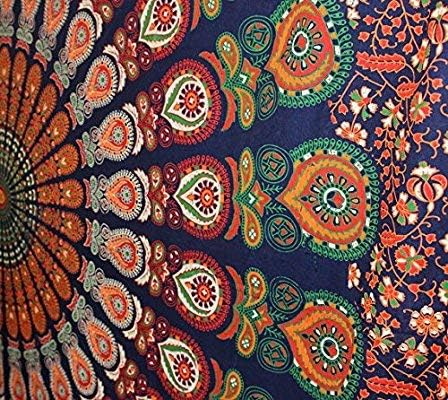 raajsee Blue Orange Tapestry Mandala Wall Hanging- Wall Tapestries For Bedroom - Aesthetic